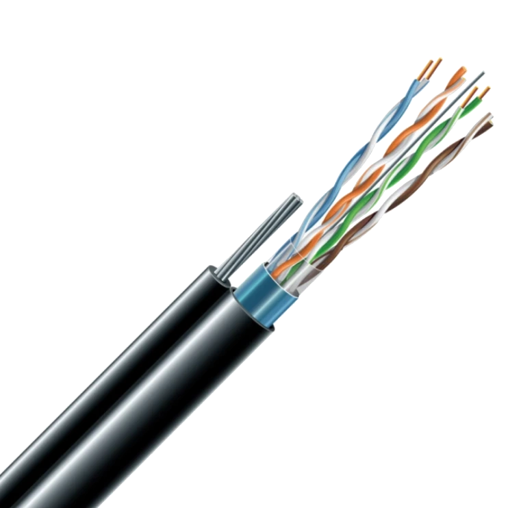 FTP Cat.5e F/UTP PE 4х2х24 AWG + S. M.трос (к) бух305м.