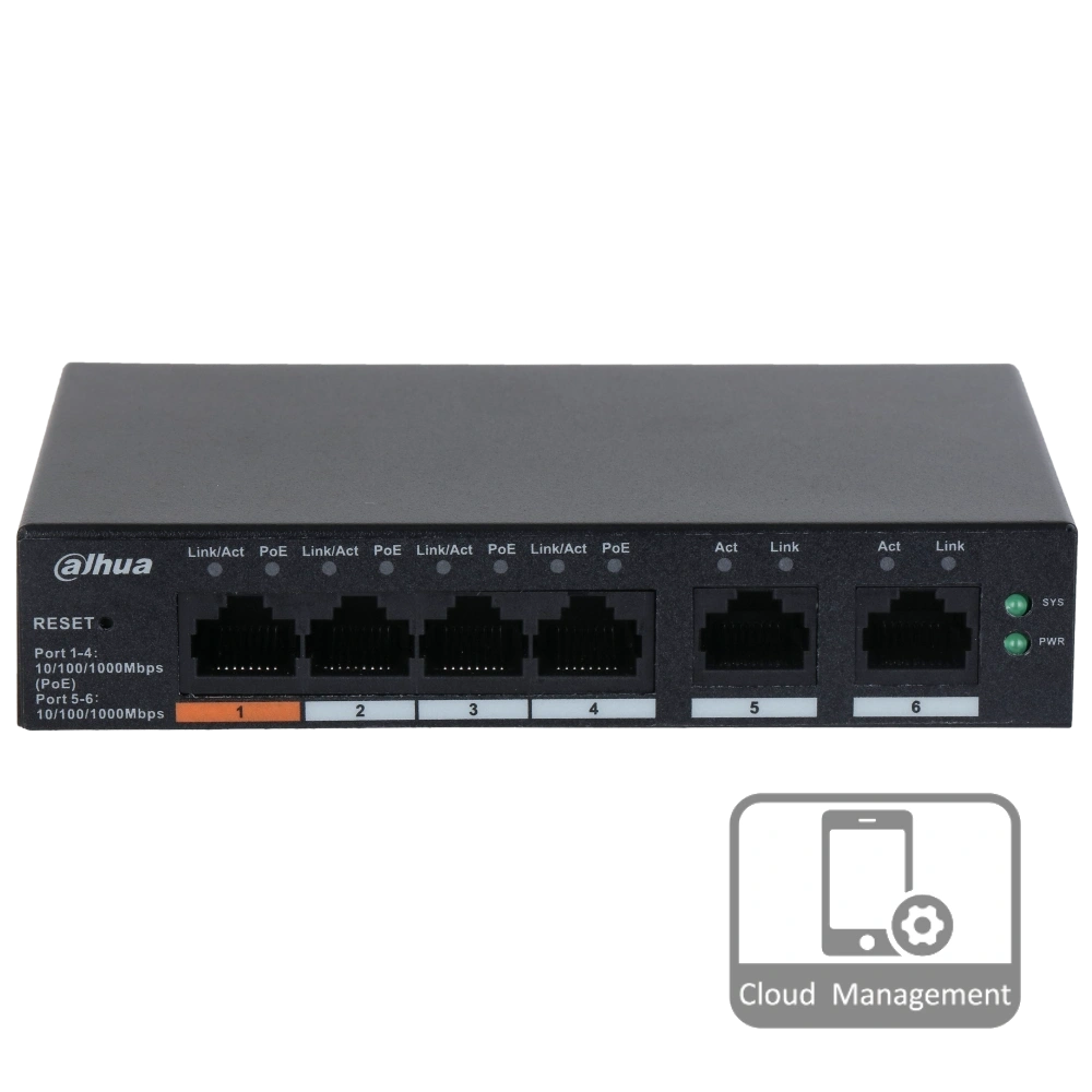 Комутатор 6 портів керований Dahua DH-CS4006-4GT-60 PoE