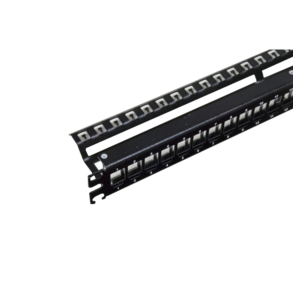 Патч-панель Патч-панель 19"  під 24 модуля Keystone, 1U із заднім організатором, заземл., чорна