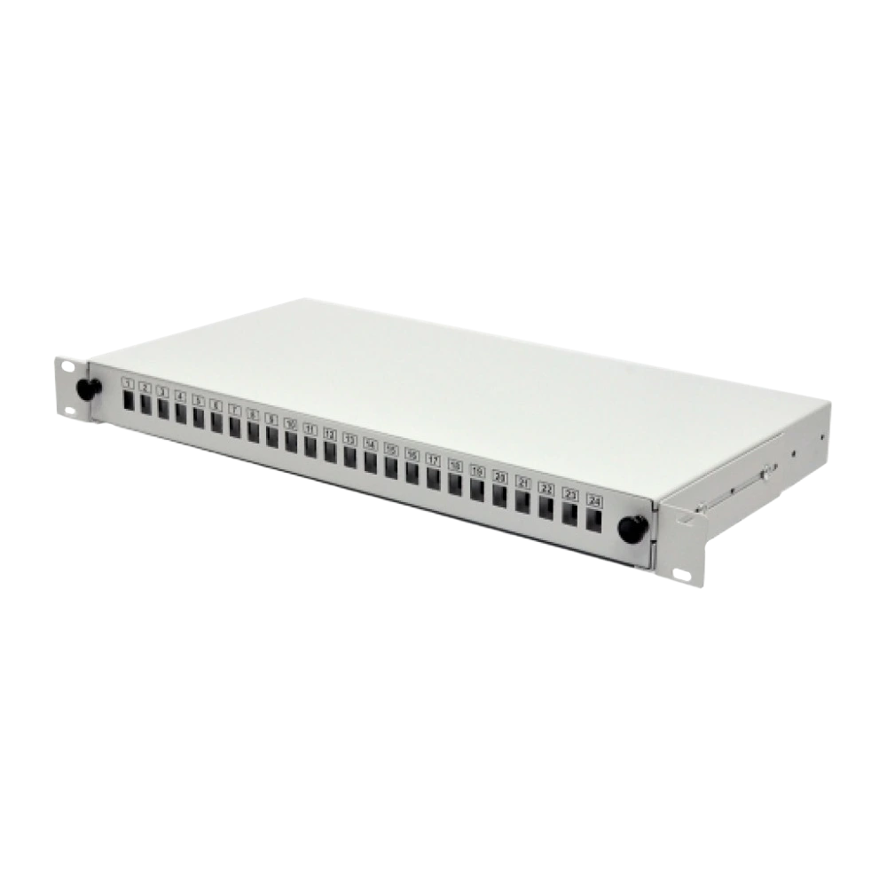 Патч-панель 24 порта SC-Simpl./LC-Dupl./E2000, пустая, кабельные вводы для 2xPG13.5 и 2xPG11, 1U, чер
